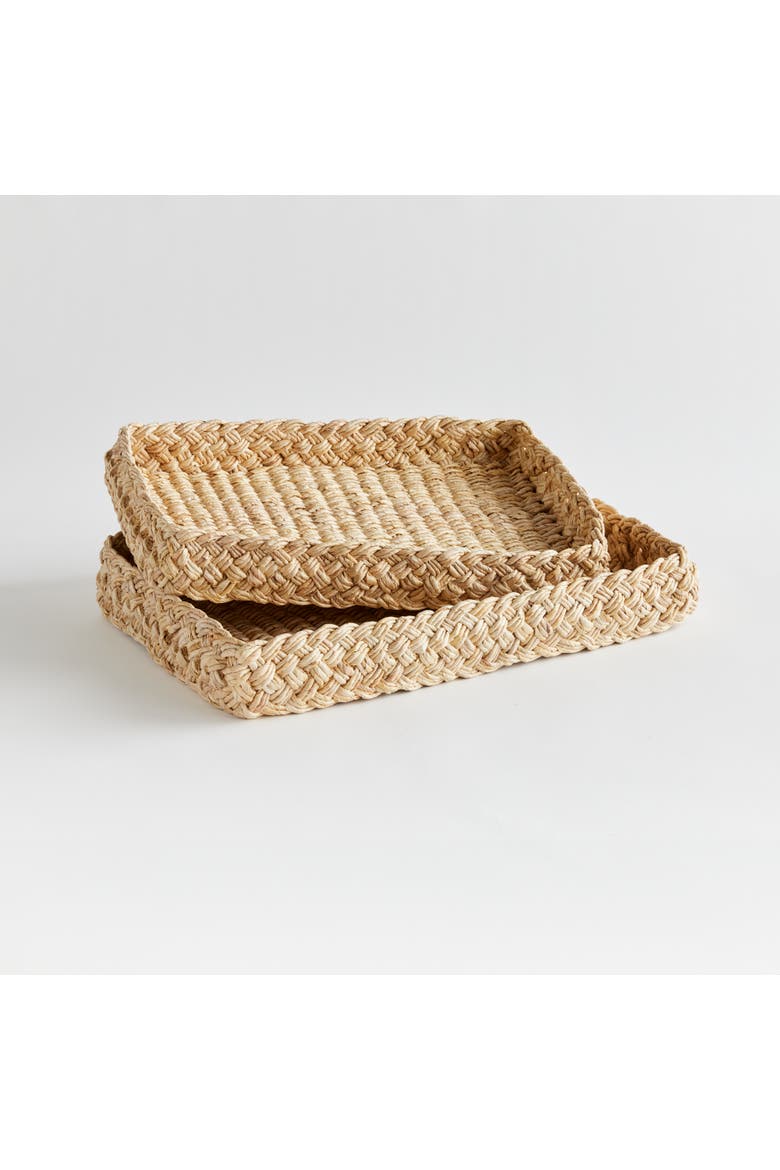 Abaca French Braided Square Decorative Trays Set of 2, Alternate, color, Beige