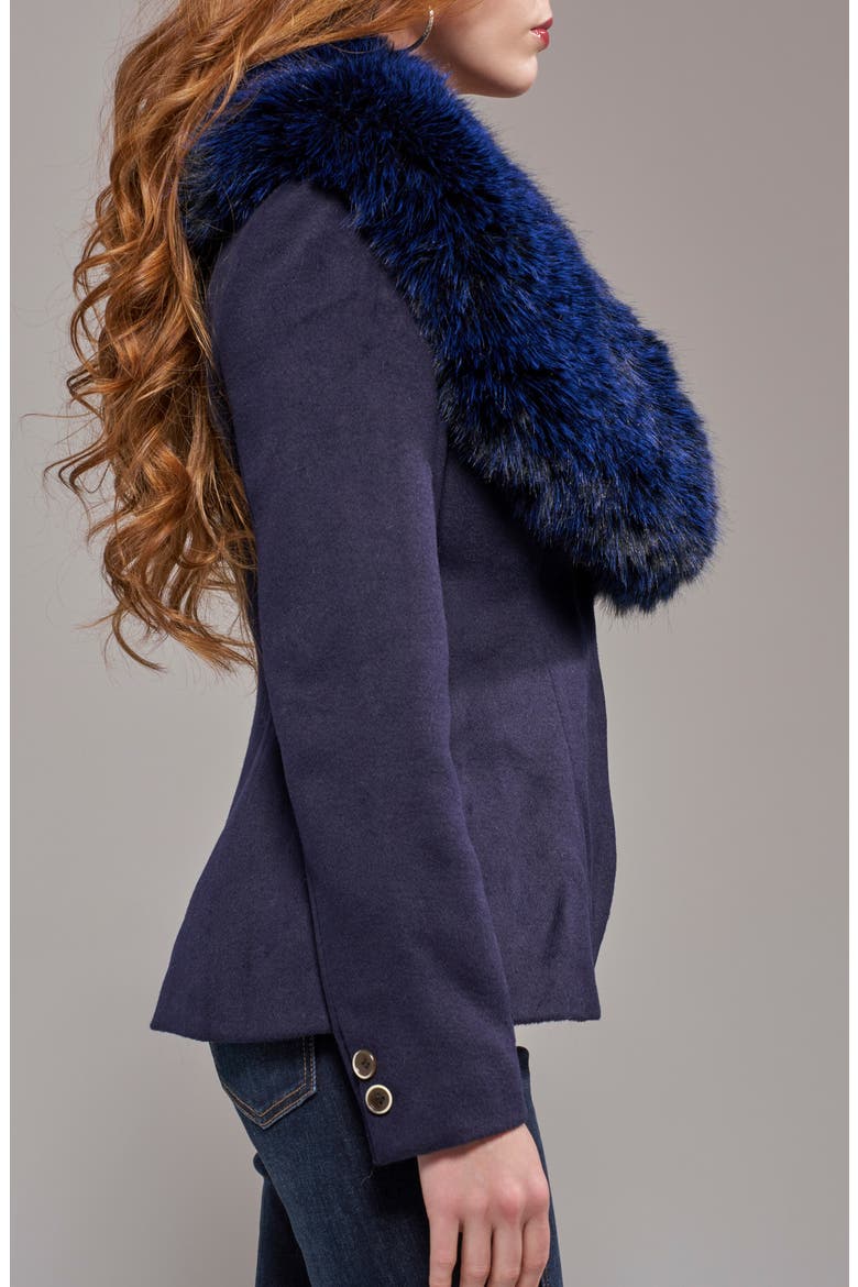 Liliane Wool Blazer with Faux Fur Collar, Alternate, color, NAVY