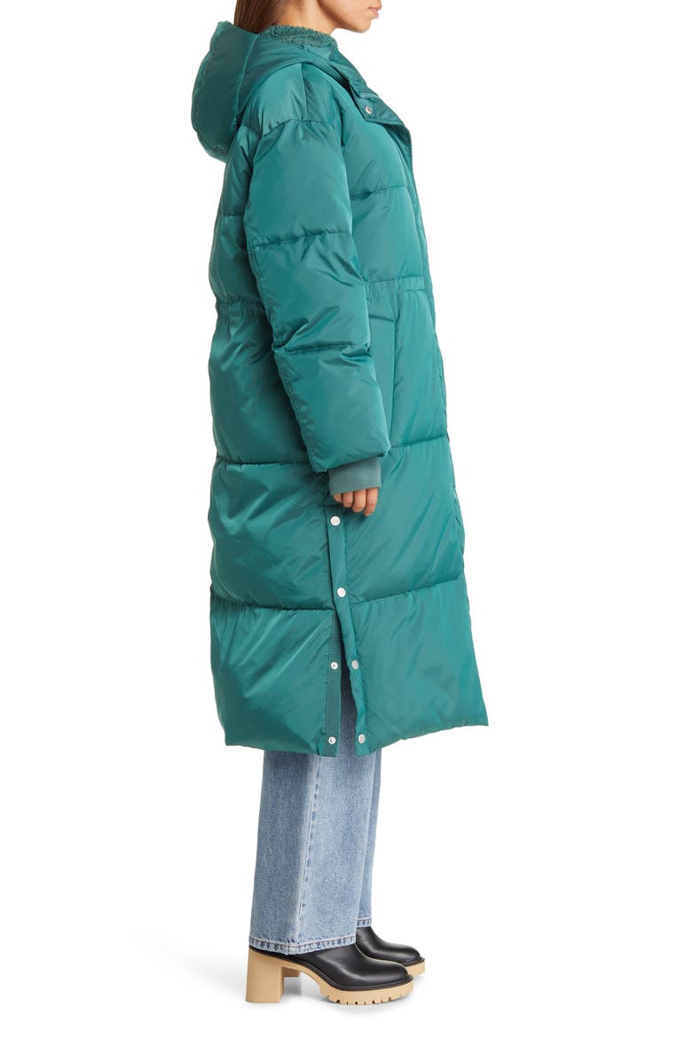 Keeley Faux Shearling Trim Longline Puffer Coat, Alternate, color, SEAFLOOR