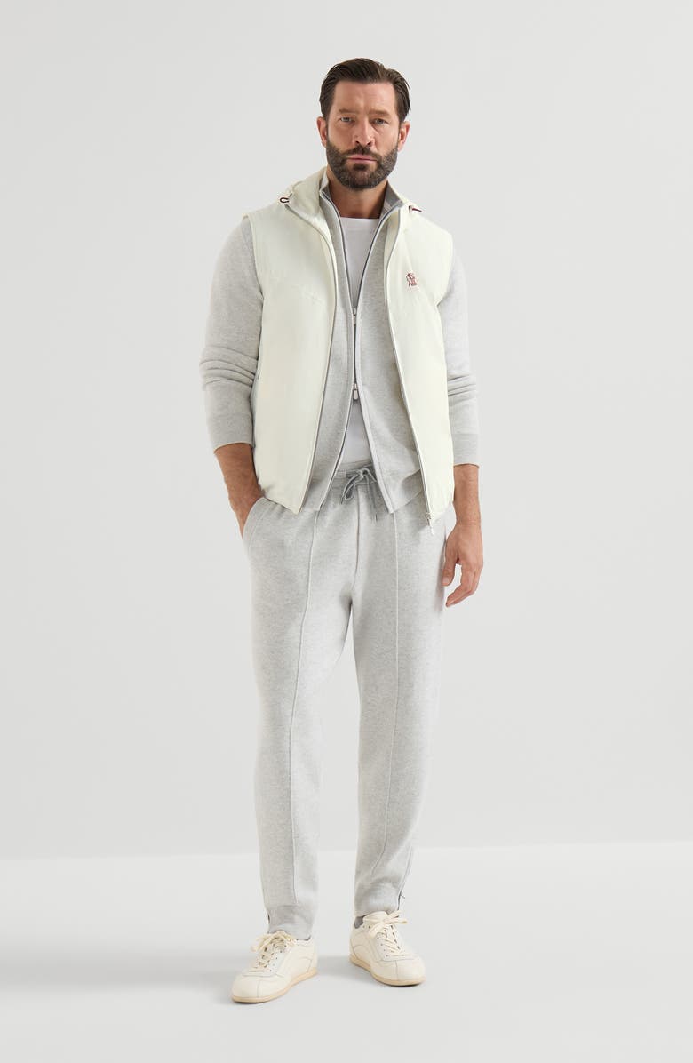 Brunello Cucinelli Bonded nylon hooded vest with Thermore<sup>®</sup> padding and logo, Alternate, color, Off-White