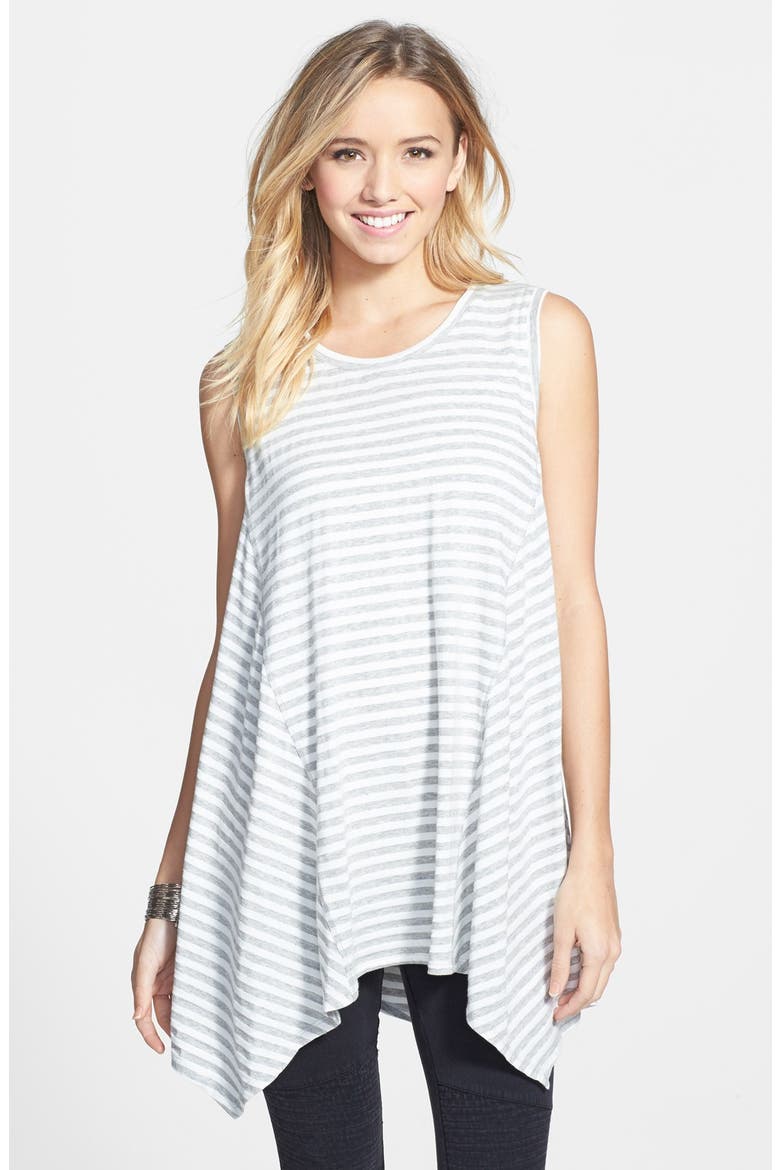 Chloe K Stripe Shark Bite Tunic Tank, Main, color, CHARCOAL/ WHITE