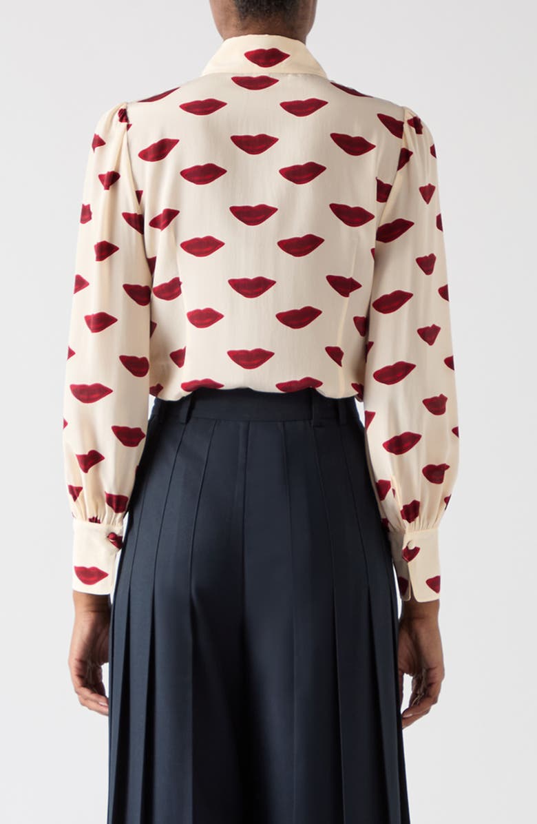 LK Bennett Sonya Lips Print Silk Button-Up Shirt, Alternate, color,