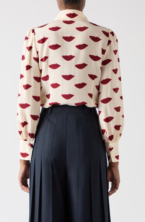 Lk Bennett Sonya Lips Print Silk Button-up Shirt In Multi