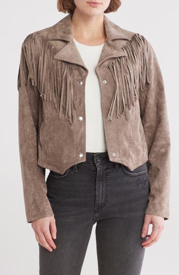 BLANKNYC Suede Fringe Jacket deals in Almond Butter Medium as-is New womens