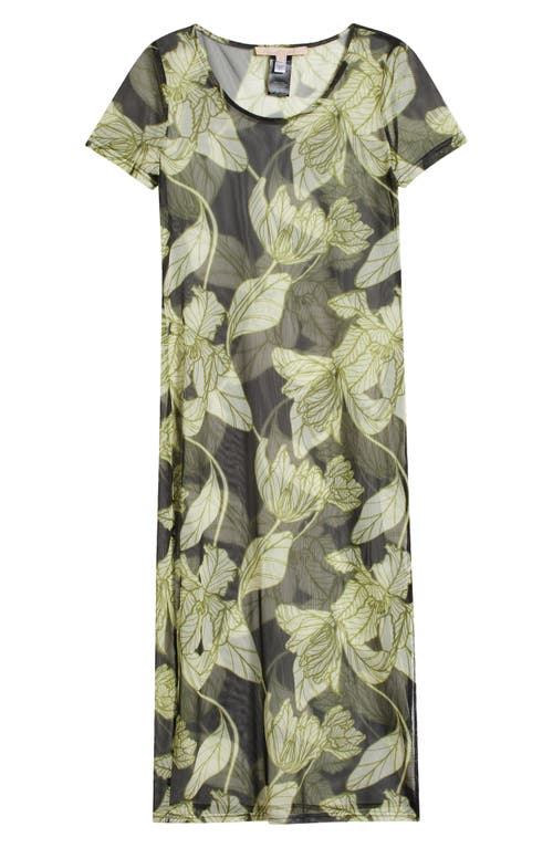 Shop Hutch Floral Mesh Cover-up Midi Dress In Black Dramatic Vining Iris