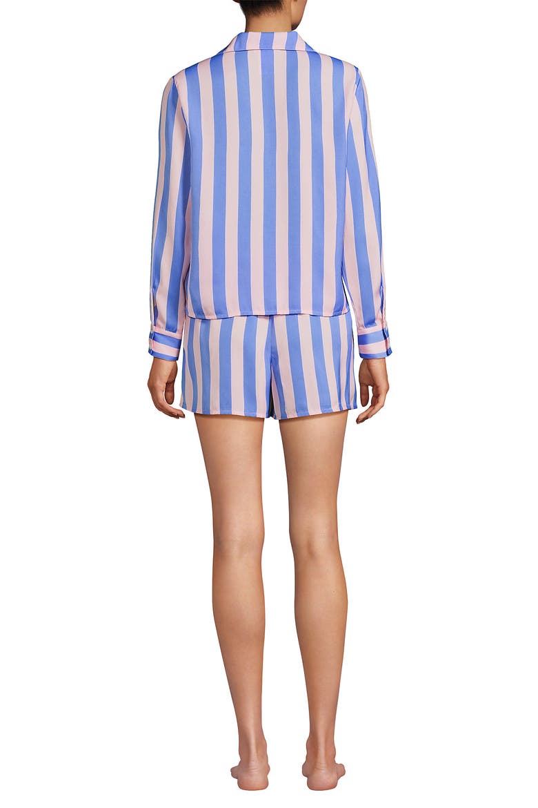 Plus Size Matte Satin 2 Piece Pajama Set - Long Sleeve Top and Shorts, Alternate, color, Light Rose Pink/Brisk Blue