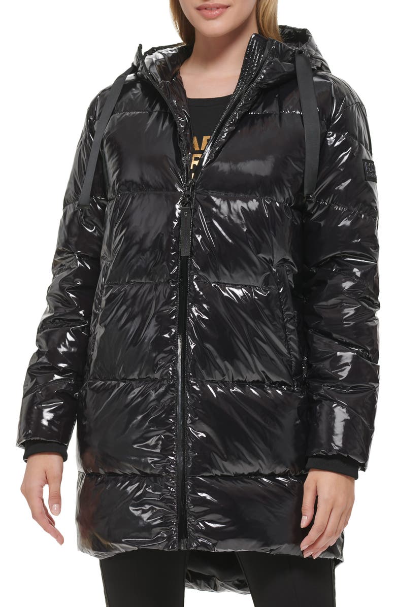 KARL LAGERFELD PARIS Cocoon Water Resistant Down & Polyester Fill Puffer Jacket, Main, color, 