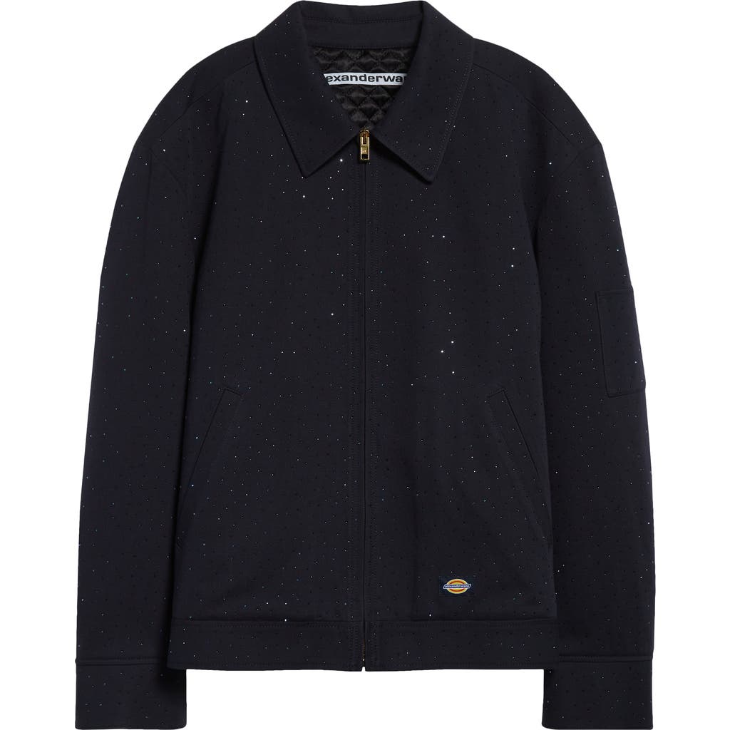 Alexander Wang Hotfix Crystal Boxy Workwear Jacket In Navy