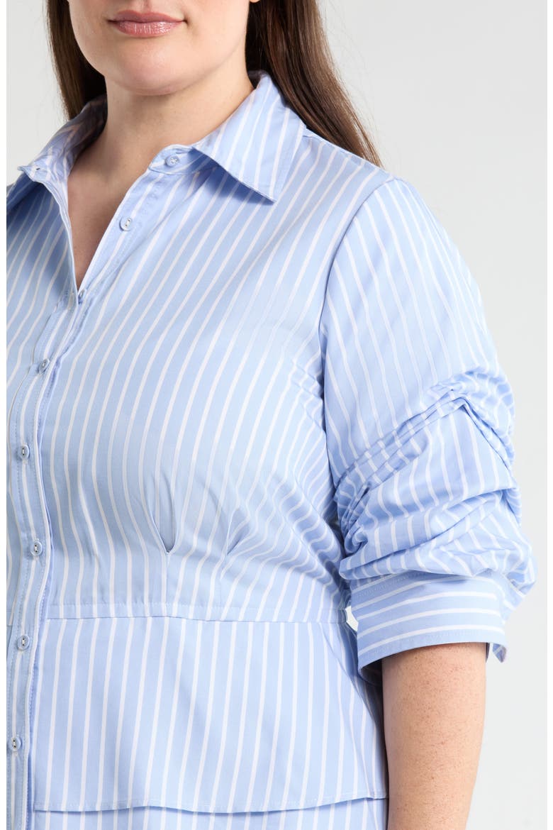 Pinstripe Button-Up Tiered Peplum Shirt, Alternate, color, OXFORD BLUE/ OFF WHITE