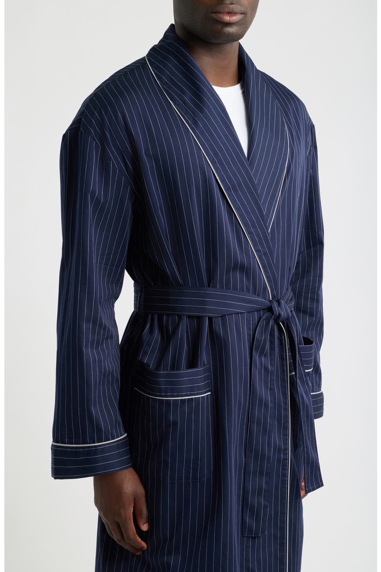 Chalkstripe Cotton Sateen Shawl Robe, Alternate, color, NAVY