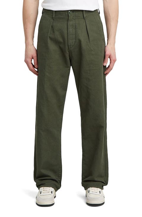 Pleated Relaxed Straight Leg Chinos