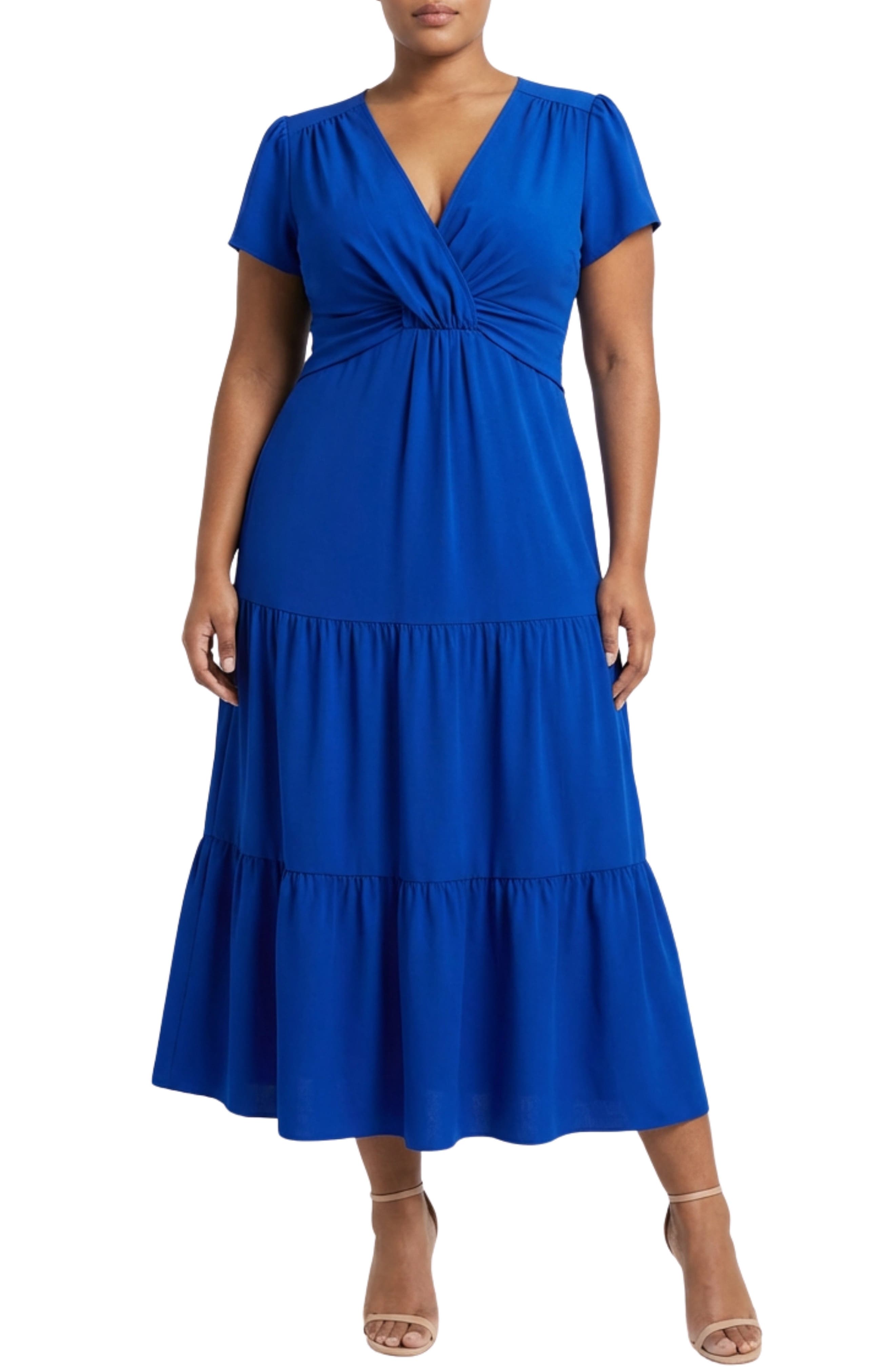 London Times Twist Front Tiered Maxi Dress