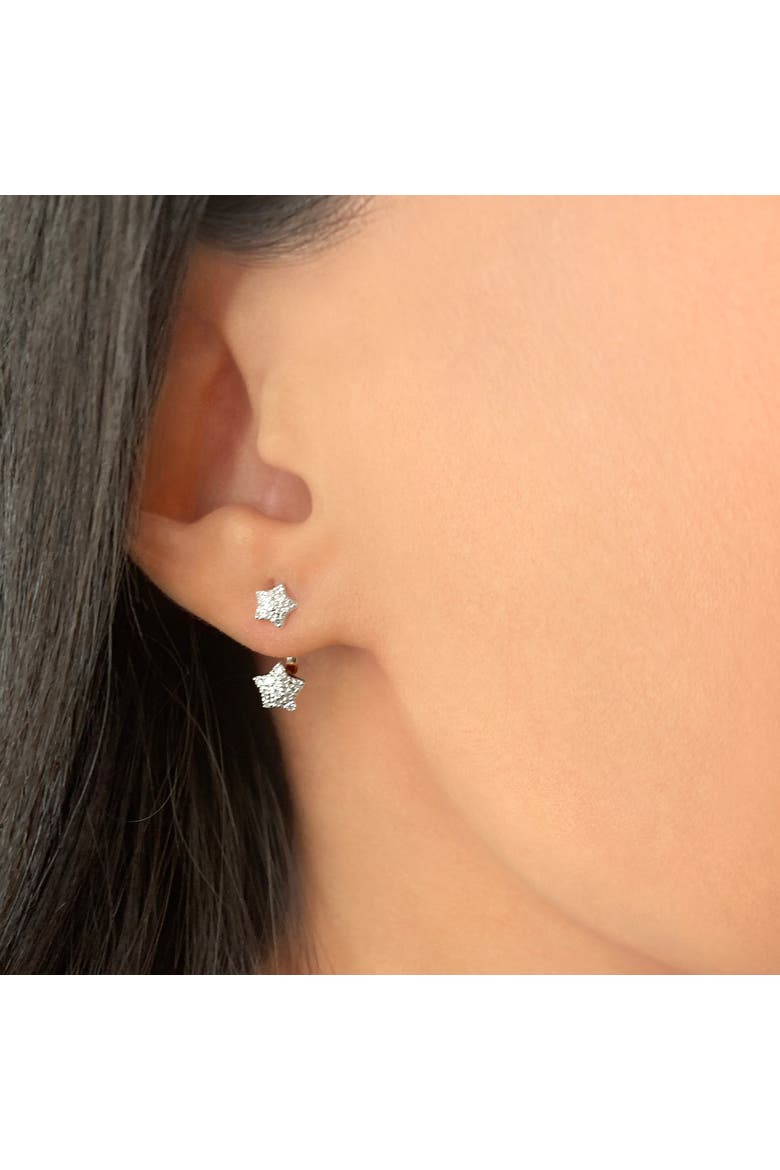 Star Duo Sterling Silver Diamond Stud Earring, Alternate, color, Silver