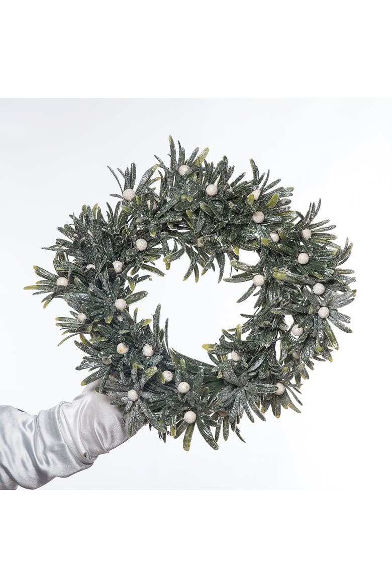 Sullivan's Christmas Mistletoe Candle Ring, Green Faux Floral Decor for Crafting, Weddings, Home and Holiday Decoration, 15 Inch, Main, color, Green