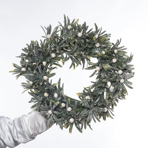 Sullivan's Christmas Mistletoe Candle Ring, Green Faux Floral Decor for Crafting, Weddings, Home and Holiday Decoration, 15 Inch