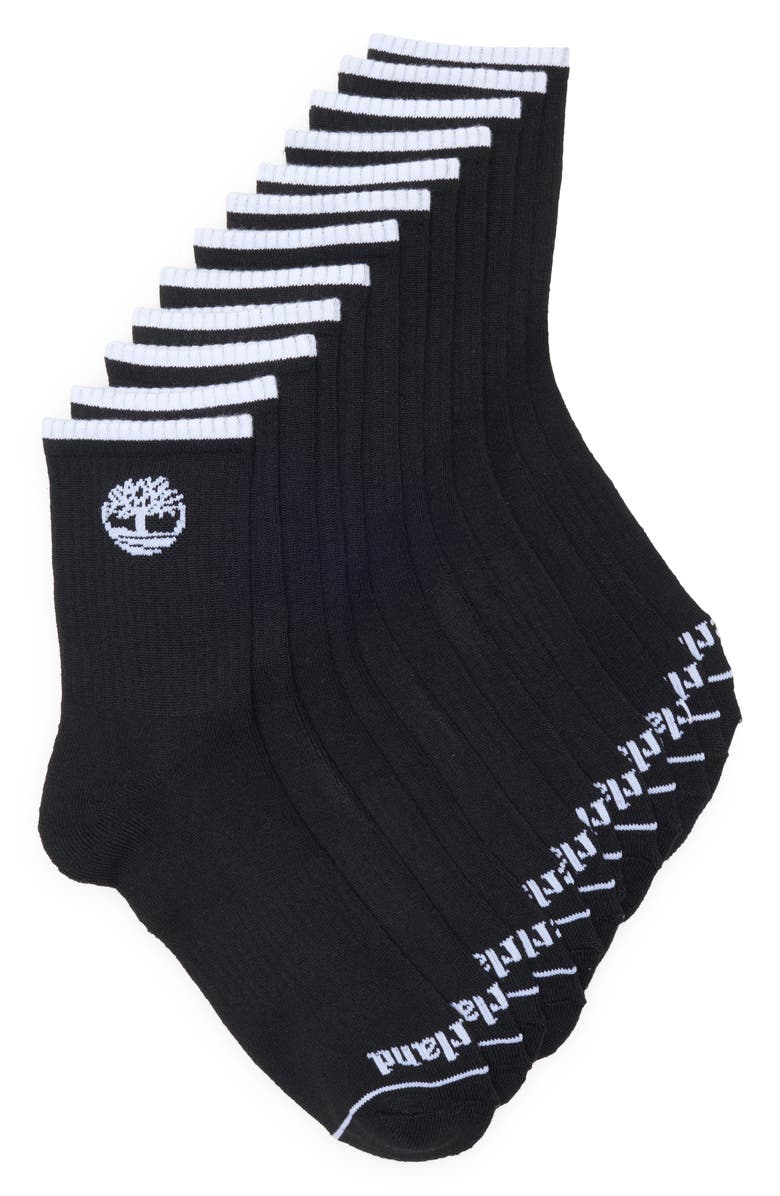 Timberland 6-Pack Cushion High Quarter Length Socks, Main, color, Black