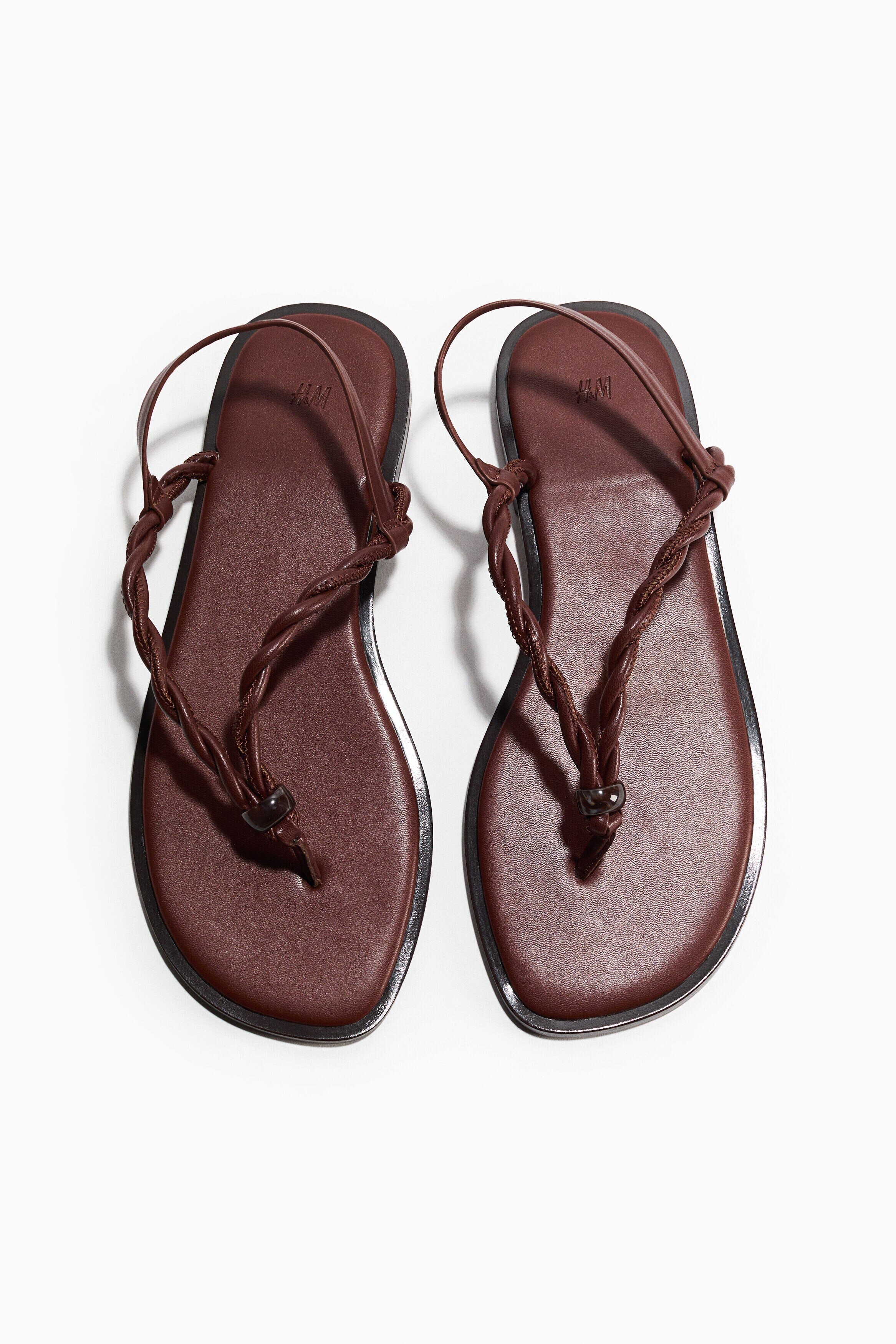 H&M Twist-detail Sandals, Alternate, color, Dark Brown