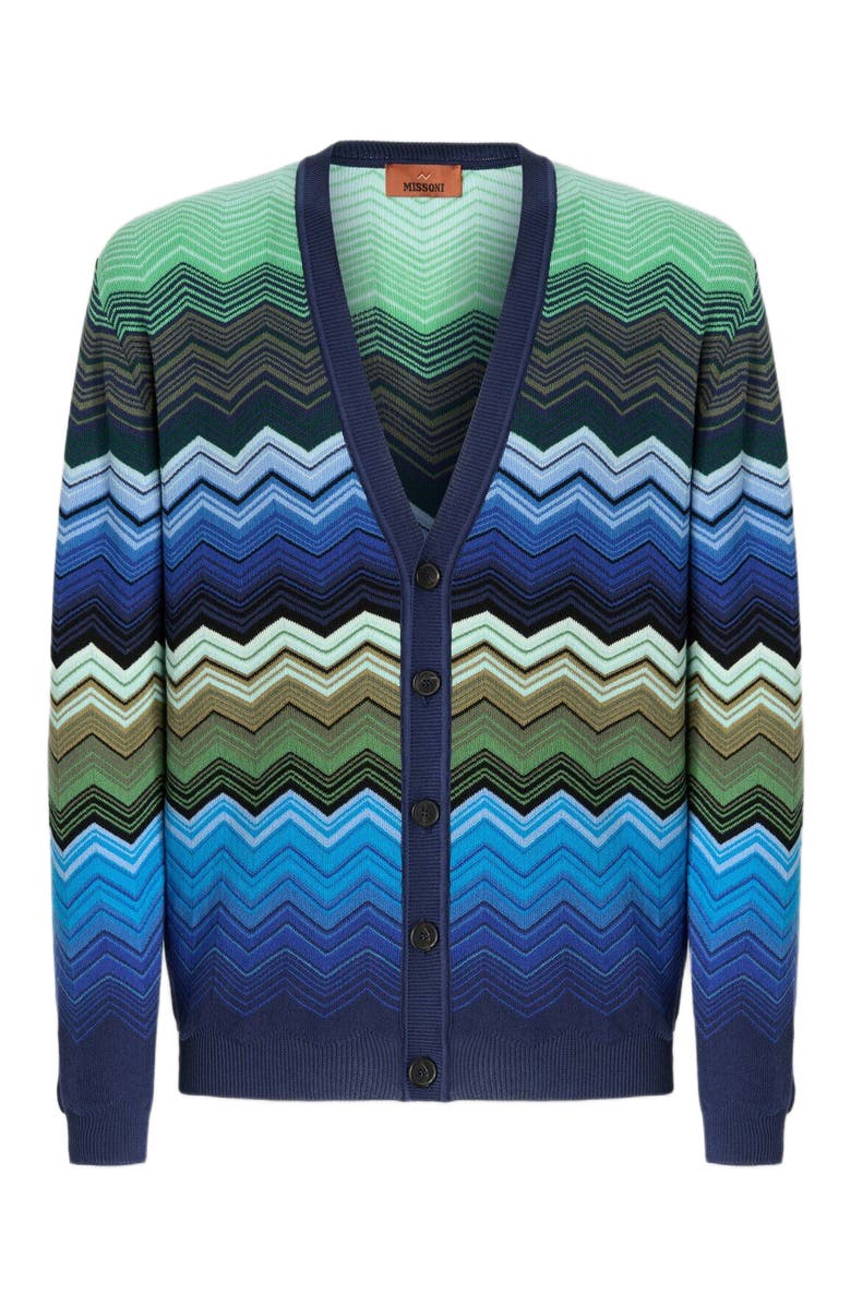 Missoni Zig Zag Cotton Cardigan With Contrasting Piping And Pockets, Main, color, 