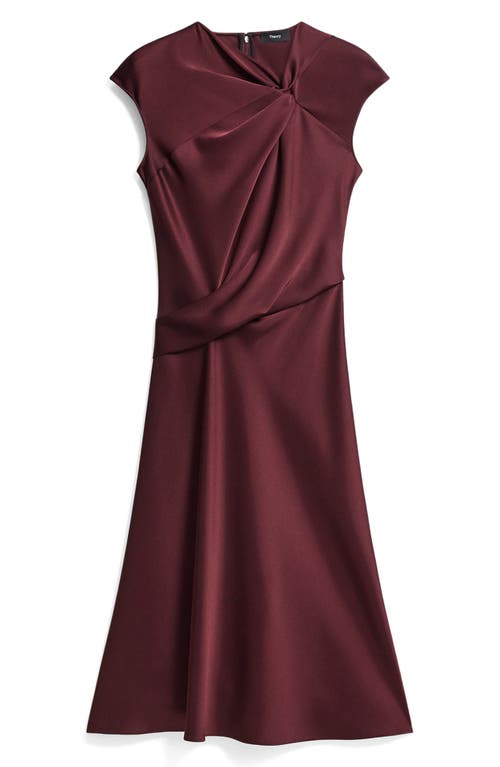 Theory Twist Bodice Satin Midi Dress In Burgundy