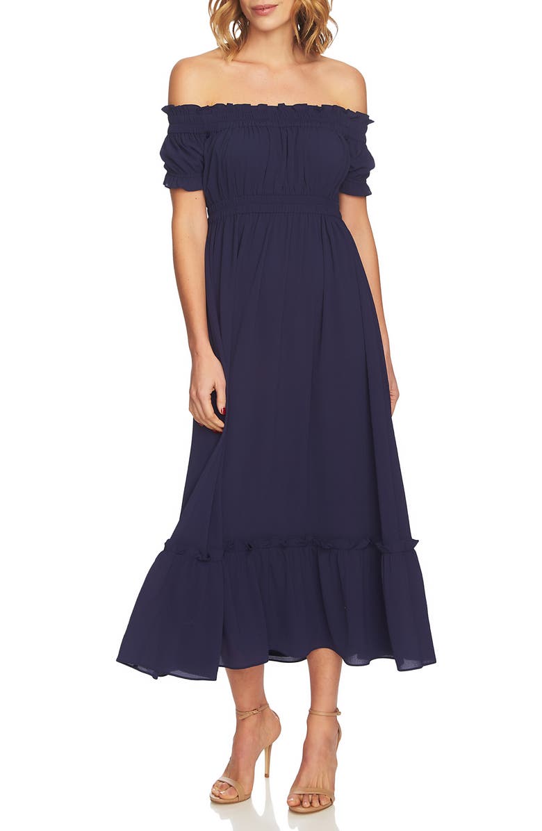 CeCe Vivian Off the Shoulder Smocked Maxi Dress, Main, color, 