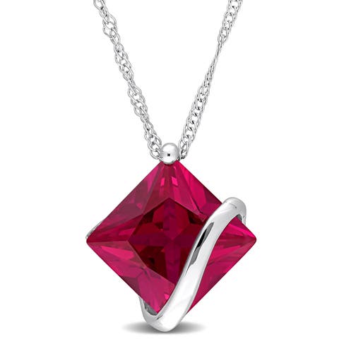 Gemstone Square Solitaire Necklace 10K