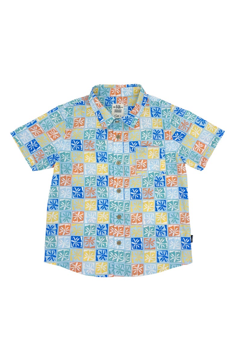Feather 4 Arrow Palm Check Short Sleeve Button-Up Shirt, Main, color, Crystal Blue