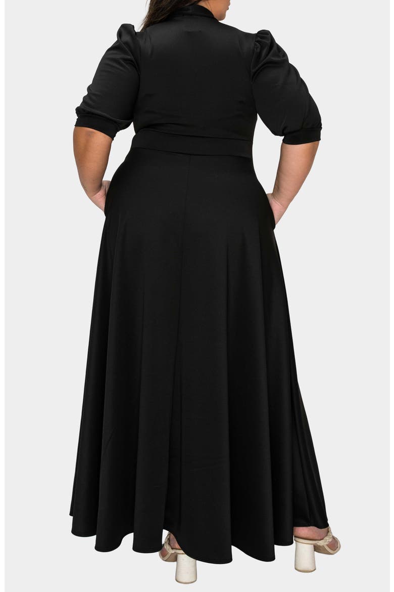 Farrah Donna Tie Neck Maxi Dress, Alternate, color, BLACK