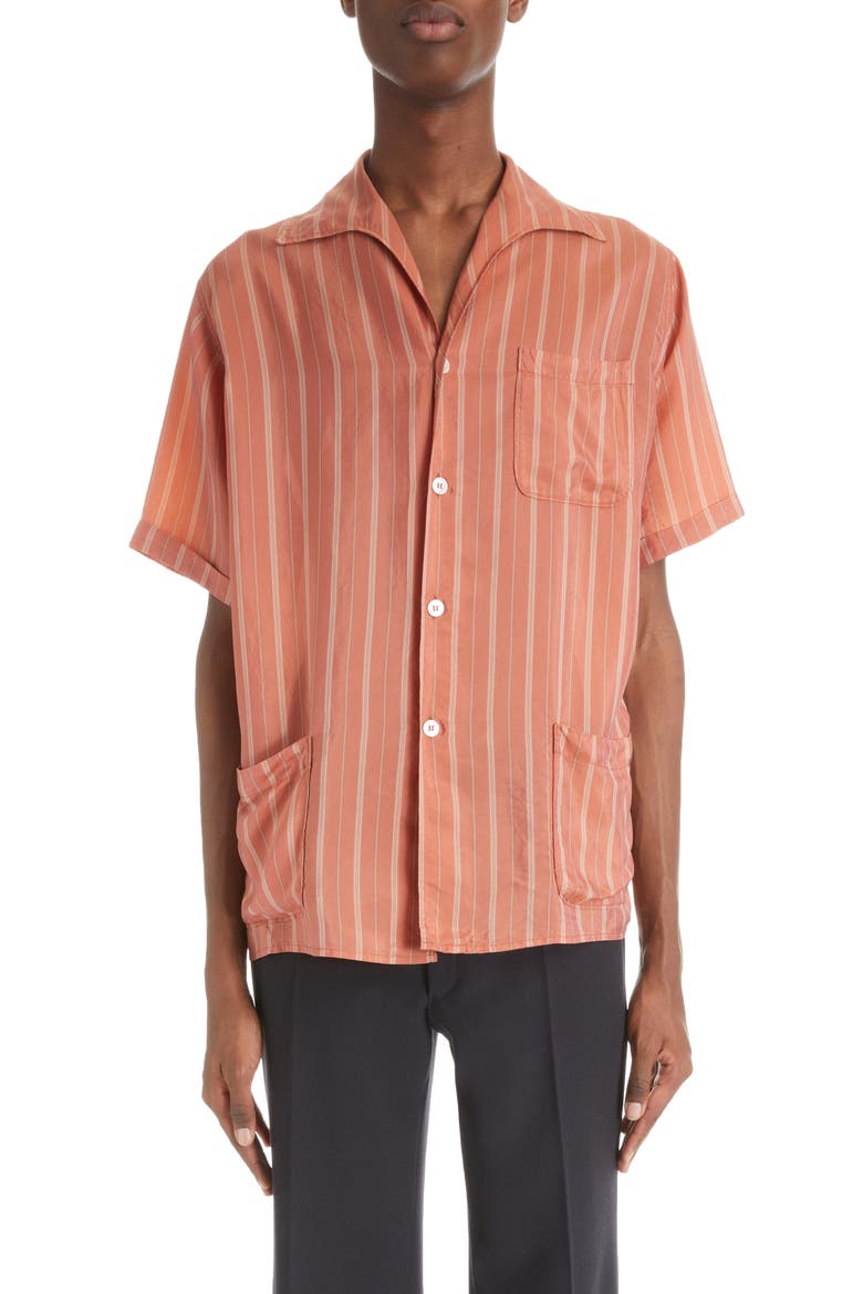 Stripe Cupro Twill Button-Up Shirt, Main, color, PINK