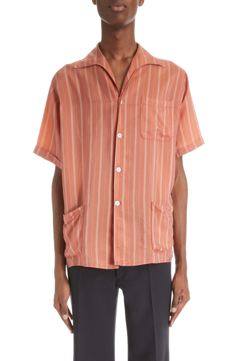 Maison Margiela Stripe Cupro Twill Button-Up Shirt, Main, color, 