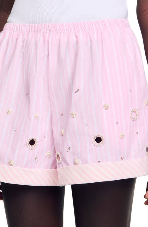 Sandro Rhinestone Striped Shorts In Pink
