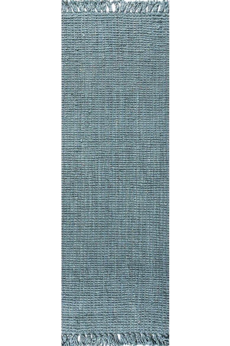 Pata Hand Woven Chunky Jute with Fringe Area Rug, Alternate, color, Light Blue/Gray