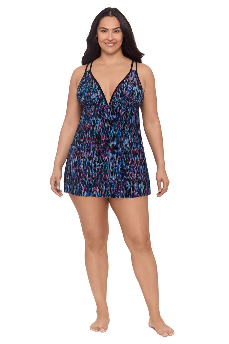 Tracey Adjustable Side-Tie Coverage Plus Size Swimdress, Main, color, Mystic Skin