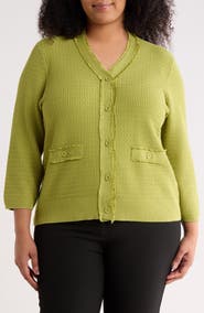 Adrianna Papell V-Neck Fringe Cardigan