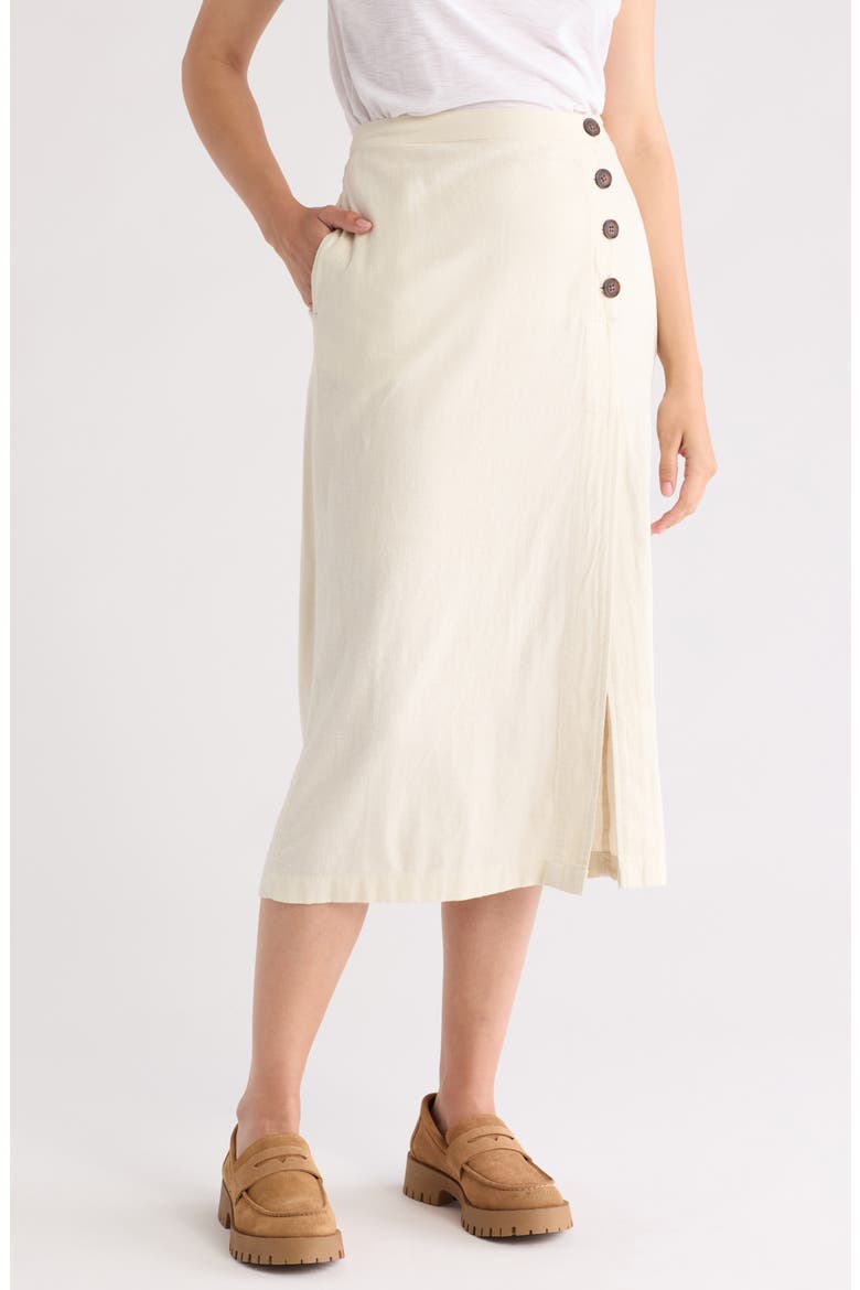 Faux Wrap Linen Blend Midi Skirt, Main, color, IVORY DOVE