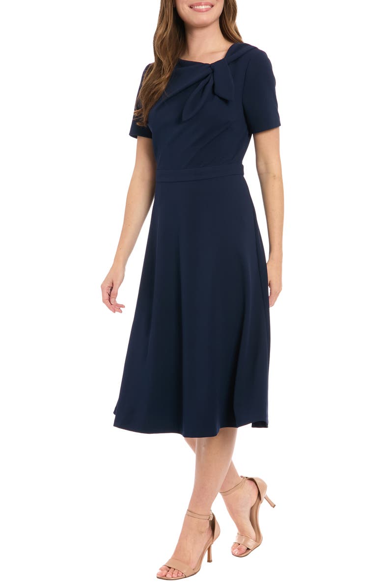 London Times Scuba Crepe Fit & Flare Dress, Alternate, color, Navy