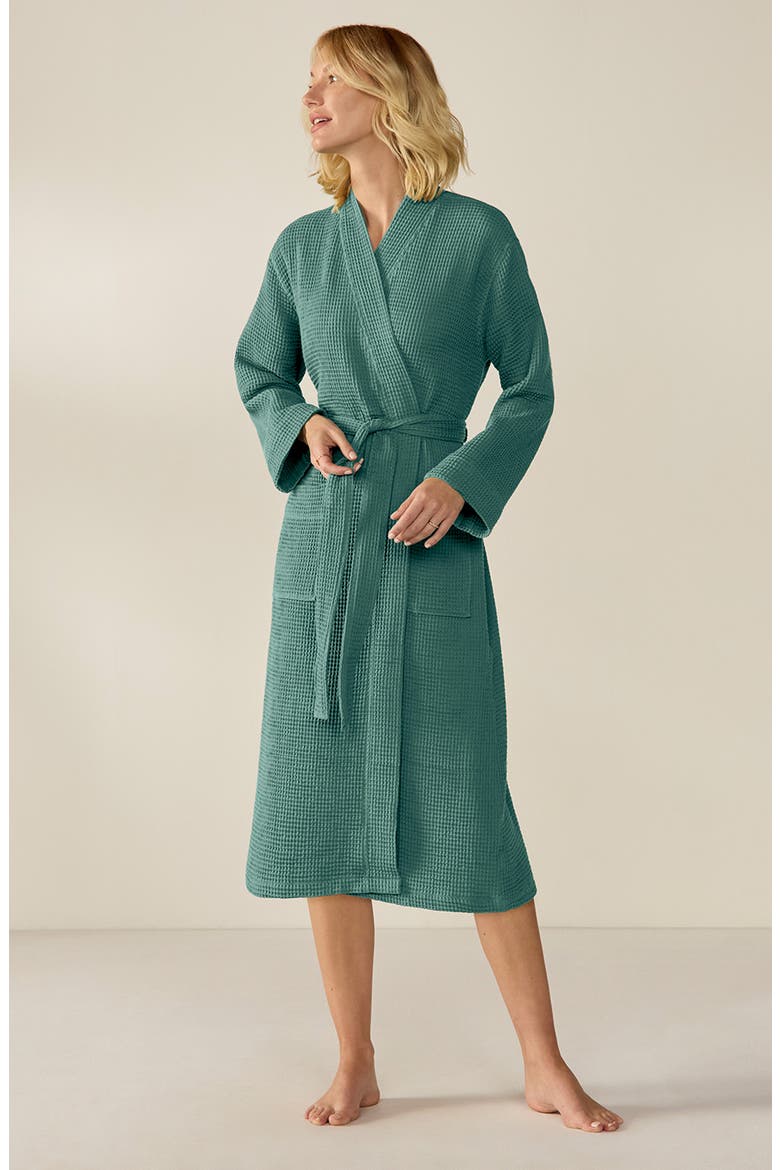 Unisex Organic Cotton Waffle Robe, Alternate, color, SPRUCE