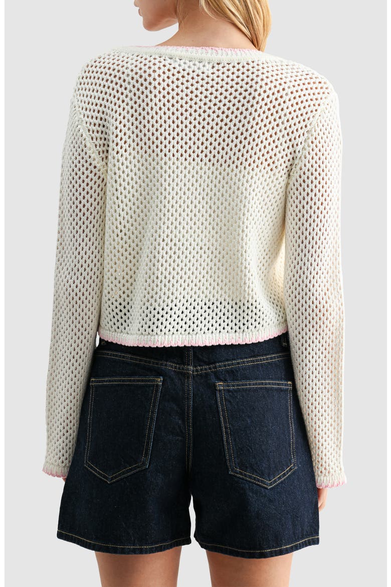 Crochet Appliqué Tie Front Open Stitch Cardigan, Alternate, color, CREAM PINK