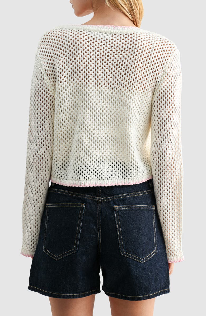 All in Favor Crochet Appliqué Tie Front Open Stitch Cardigan, Alternate, color, Cream Pink