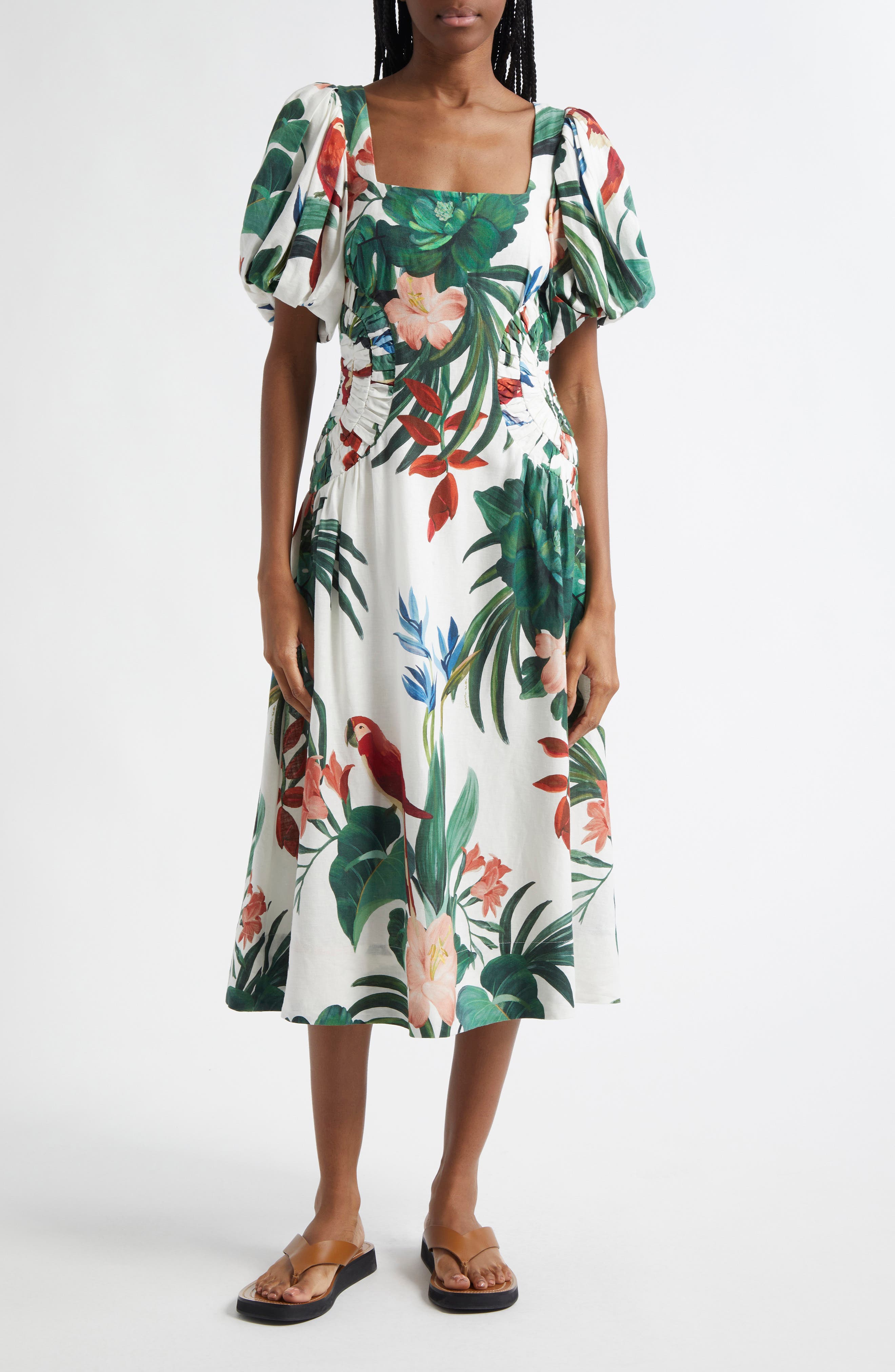 FARM Rio Midnight Macaw Fiesta Linen Blend Dress
