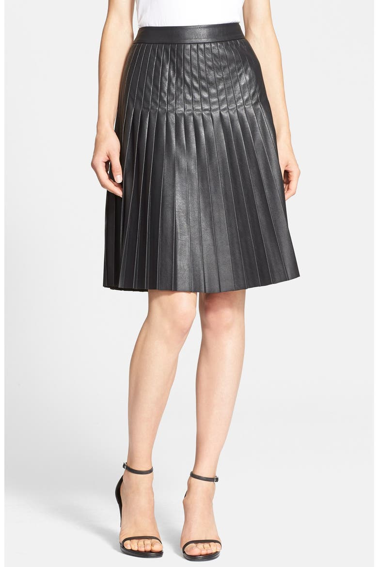 Pleated Faux Leather Skirt, Main, color, BLACK