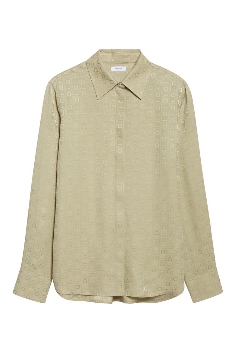 Gancini Jacquard Silk Button-Up Shirt, Alternate, color, BURNT SAGE