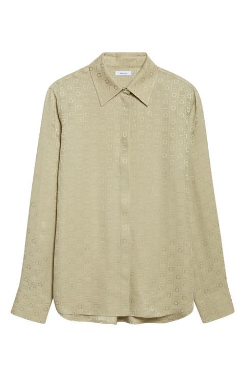 Gancini Jacquard Silk Button-Up Shirt