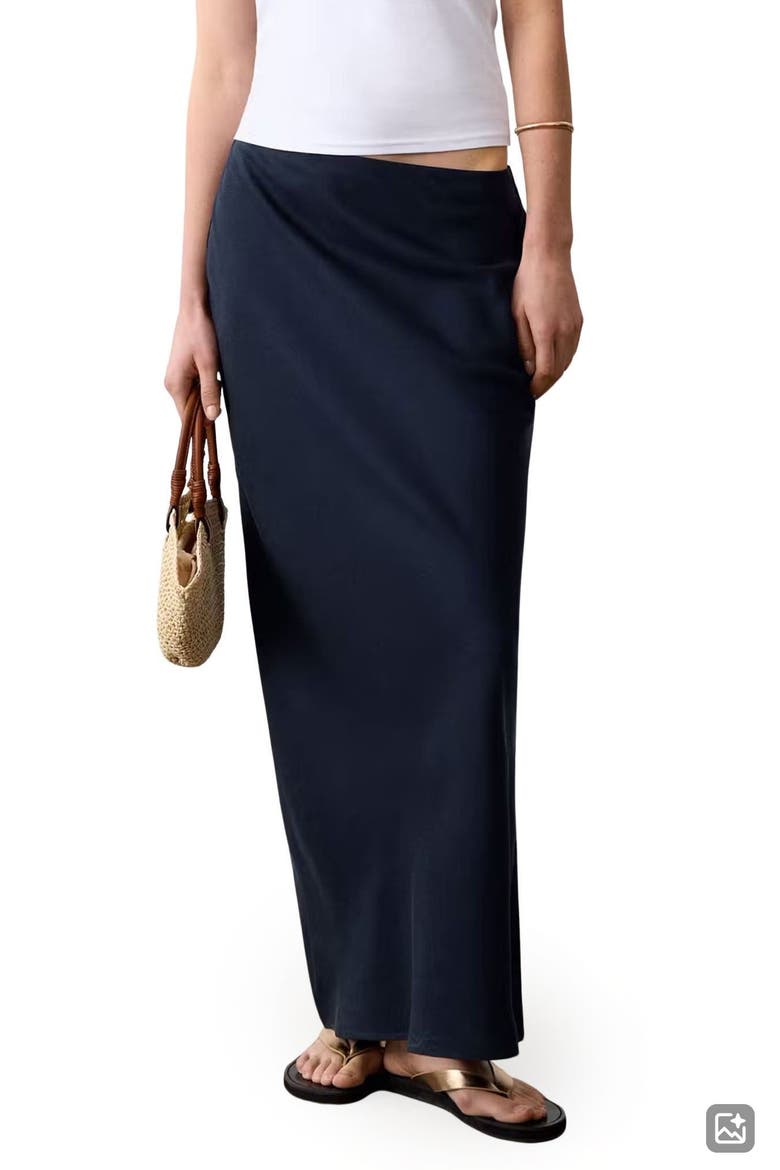 Bias Cut Maxi Skirt, Main, color, DARK NAVY