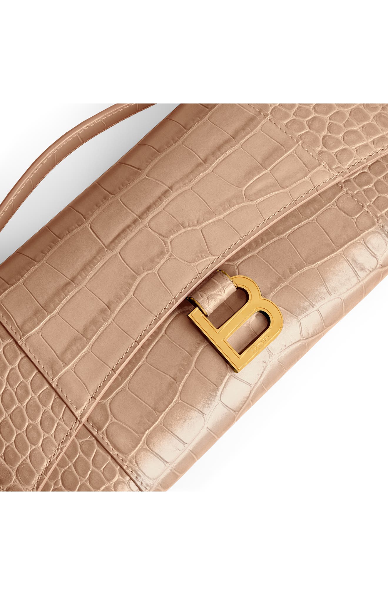 Balenciaga Hourglass Croc Embossed Leather Clutch, Alternate, color, 