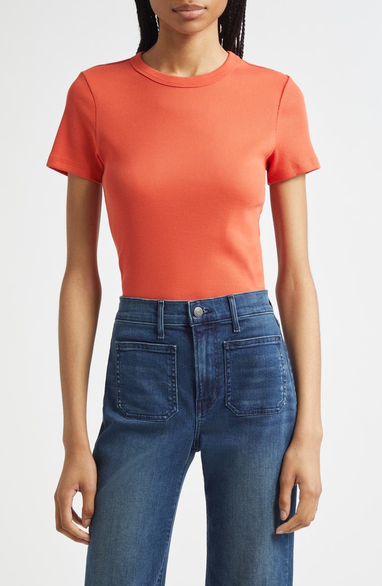 Veronica Beard Pruitt Stretch Cotton Rib Top, Main, color, Persimmon