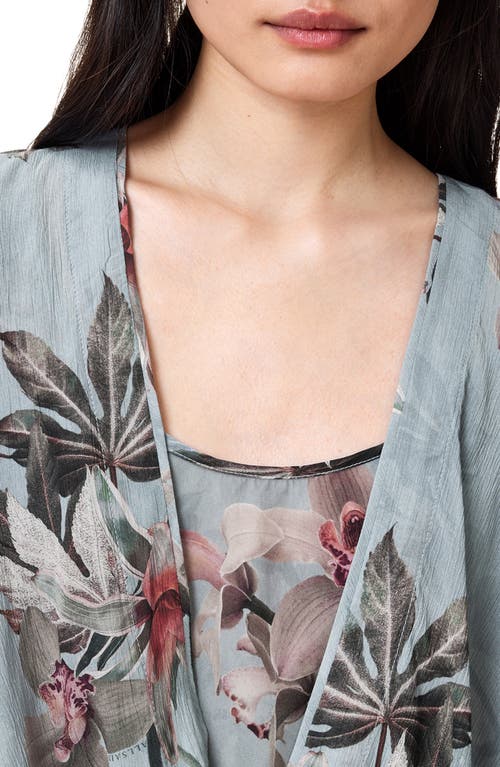 Allsaints Avala High Low Floral Wrap Top In Gray