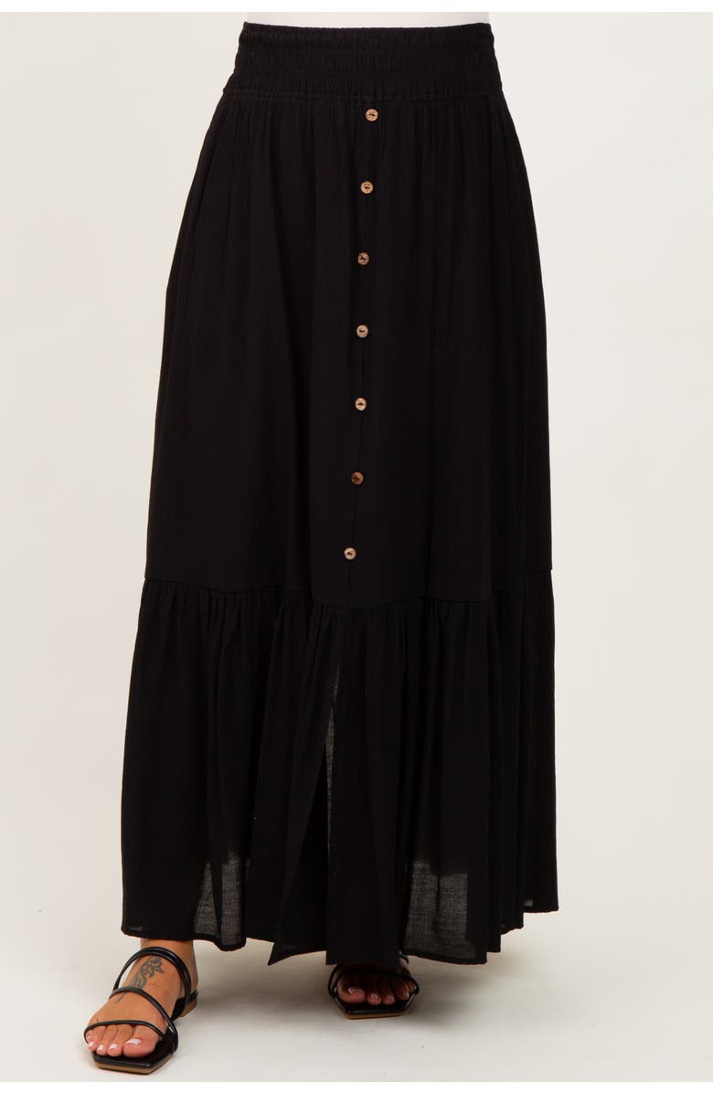 PinkBlush Smocked Waist Button Accent Maxi Skirt, Alternate, color, Black