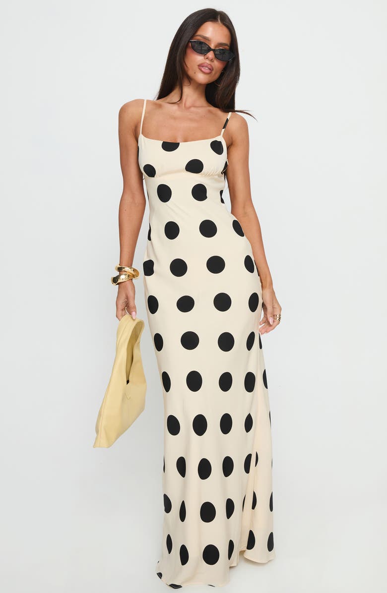 Princess Polly Avienna Dot Maxi Dress, Alternate, color, Cream / Polka Dot