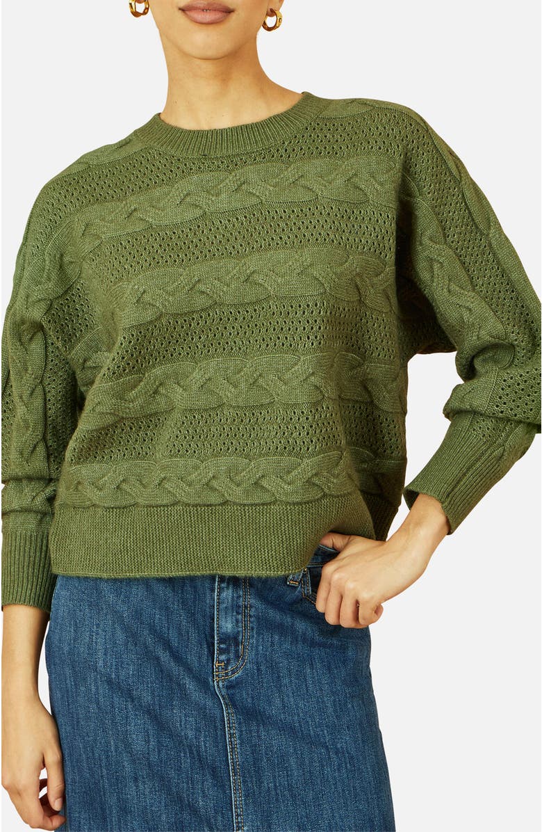 Yumi Cable Knit Relaxed Fit Jumper, Alternate, color, Green