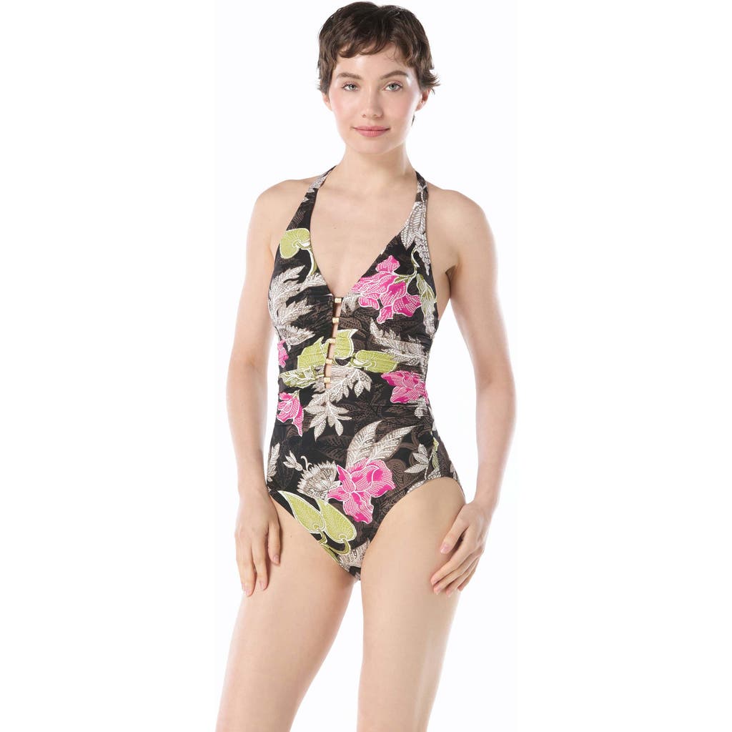 CARMEN MARC VALVO CARMEN MARC VALVO BEADED PLUNGE ONE PIECE SWIMSUIT